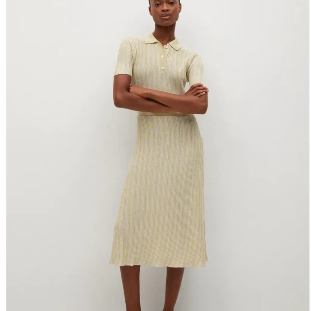 Mango Cream and Yellow Metallic Striped Midi Dress